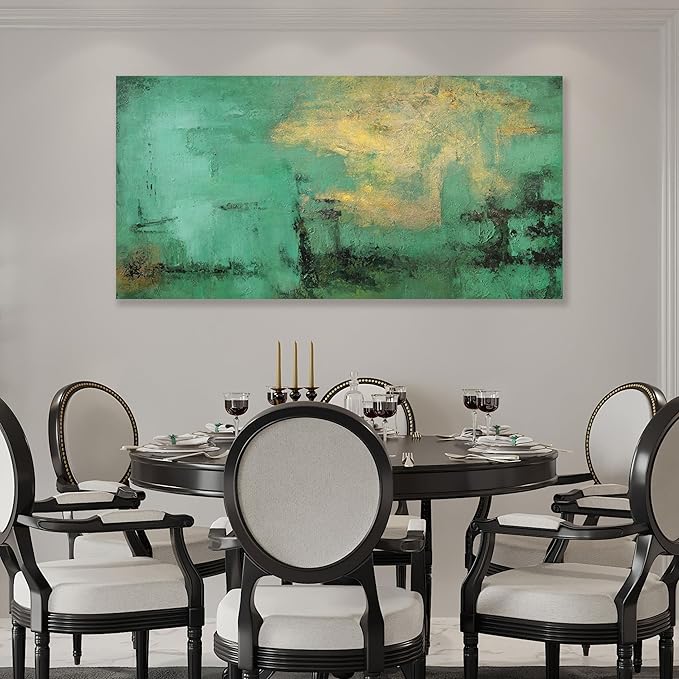 Glvzygy Abstract Wall Art Green and Gold Vintage Abstract Canvas Wall Decor Artwork Paintings Suitable for Living Room Bedroom Office Home Wall Decor 20"x40"