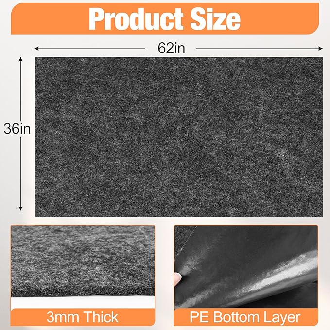 ToLanbbt Under Washing Machine Mat - 62 x 36 Inch Water Resistant Felt Floor Protector with PE Backing for Washer, Dryer, Fridge, Freezer Home Appliance, Non-Slip Refrigerator Floor Mat, Dark Grey