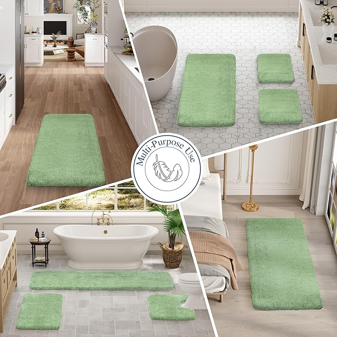 Walensee Large Bathroom Rug (24 x 48, Sage Green) Extra Soft and Absorbent Shaggy Bath Mat Machine Washable Microfiber Non Slip Luxury Floor Mat