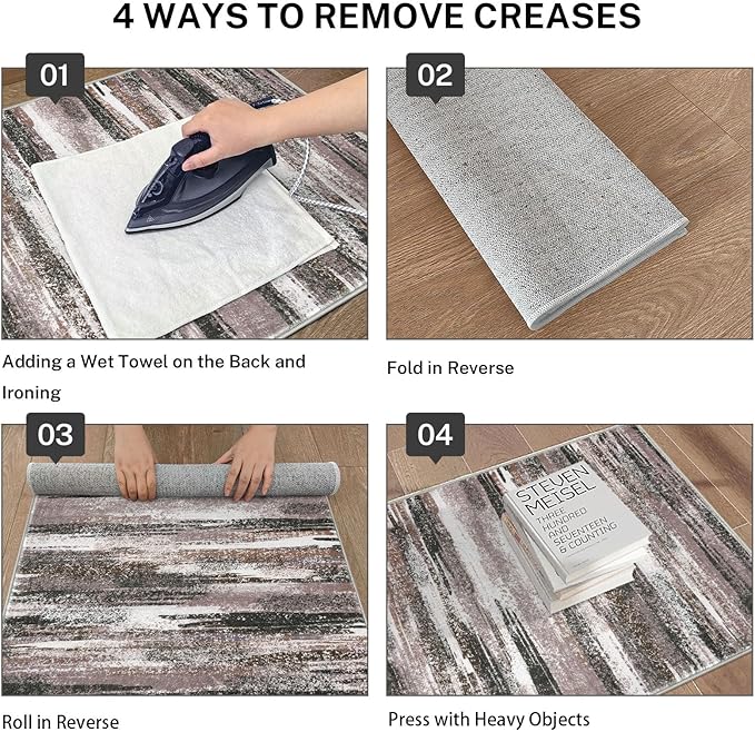 Modern Abstract Runner Rug 2.6x18, Dark Light Brown White Washable Long Kitchen Runner Non-Slip Soft Hallway Rug Runner Thin Print Faux Wool Carpet for Entryway Bedroom Laundry Room Indoor