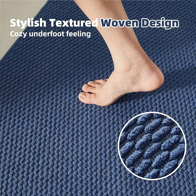 Bathroom Rugs Non Slip Washable, Super Absorbent Thin Bath Mat Quick Dry Low Pile Bathroom Rug, Navy Blue 24"x36"