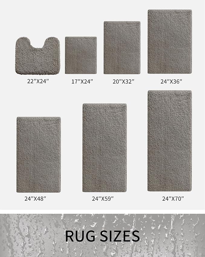 Bathroom Rugs 48x24, Ultra Thick Shaggy Soft Microfiber Absorbent Bath Rug, High Density Foam Latex Non Slip Backing, Machine Washable Bath Mats for Bathroom Floor & Sink, Grey