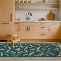 Brown and Green Kitchen Sink Runner Rug 2x6 - Teal Boho Bathroom Rugs for Entrance Indoor, Insect Print Floral Vintage, Washable Non Skid Stain Resistant