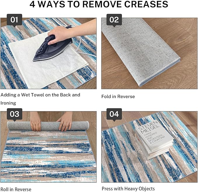 Abstract Runner Rug 2x6, Blue Washable Hallway Runner Rug Non-Slip, Soft Printed Kitchen Runner, Thin Faux Wool Runners for Hallways, Modern Floor Carpet for Entryway Bedroom Hall Indoor