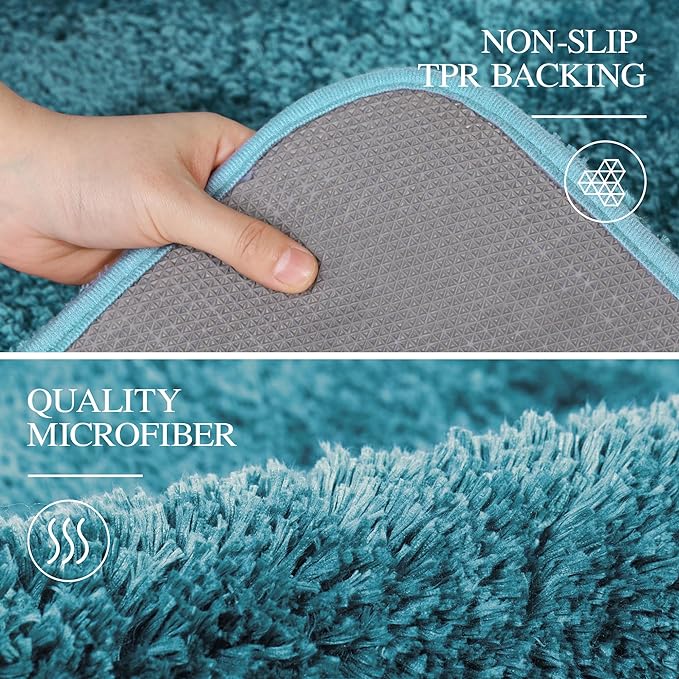 Walensee Large Teal Shaggy Bath Mat (24 x 72), Extra Soft, Absorbent, Machine Washable Microfiber, Non Slip, Luxury Bathroom Floor Mat
