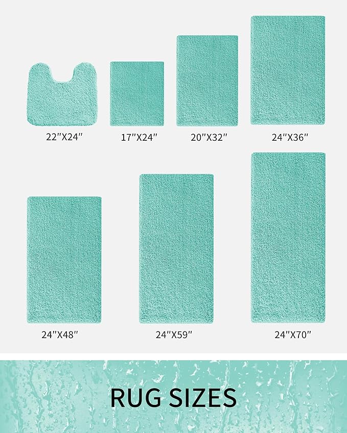 Bathroom Rugs 32x20, Ultra Thick Shaggy Soft Microfiber Absorbent Bath Rug, High Density Foam Latex Non Slip Backing, Machine Washable Bath Mats for Bathroom Floor & Sink, Spa Blue