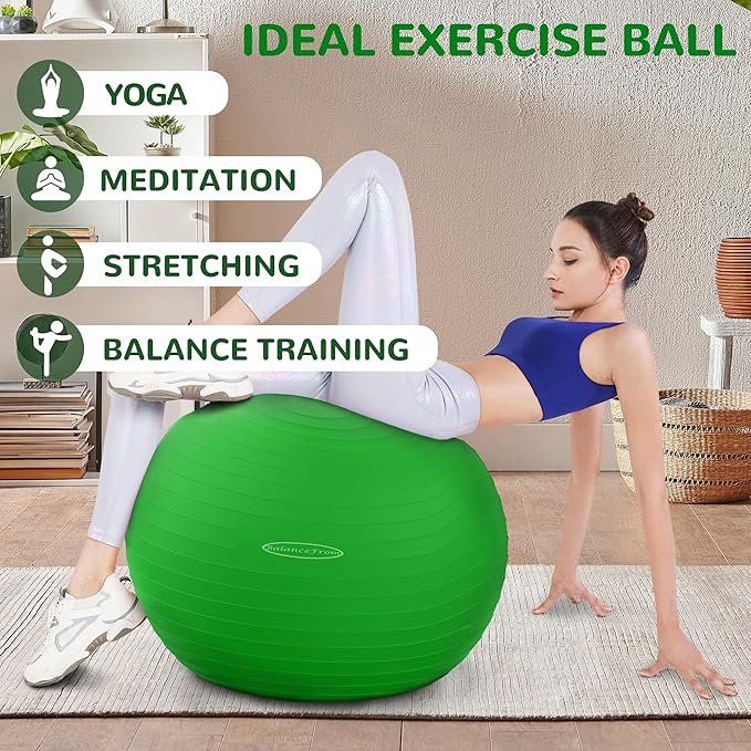 Fitvids Anti-Burst and Slip Resistant Exercise Yoga Fitness Birthing Ball with Quick Pump, 2,000-Pound Capacity, Multiple Colors and Sizes
