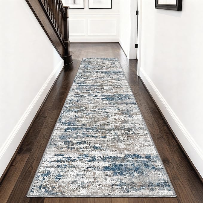 Kitchen Rugs Ultra Non-Slip 2.6x8 Washable Runner Rug Abstract Tear and Stain Resistance No Pile Lightweight Runners for Entryway, Hallway, Walkway, Bedside, Entrance, Multi