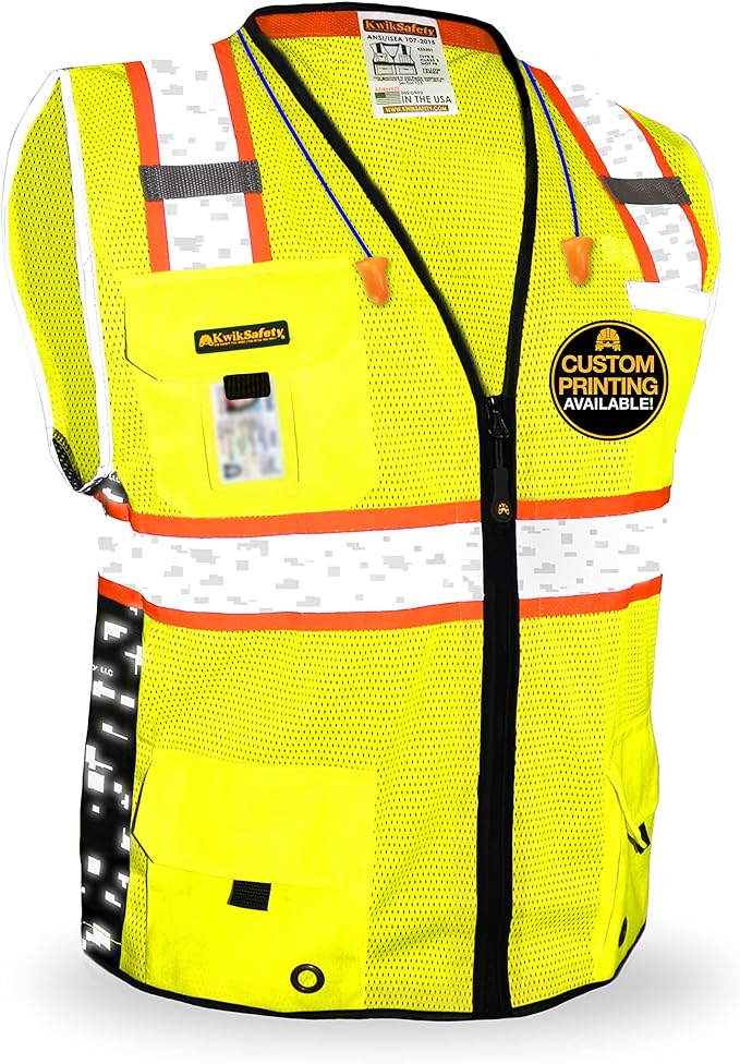 KwikSafety - BIG KAHUNA DIGITAL Safety Vest [LIMITED EDITION] Class 2 ANSI OSHA Reflective Vest Durable High Visibility Vest Construction Safety Vest for Men Industrial Work Gear/Yellow 3XL