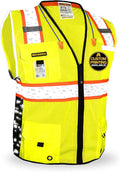 KwikSafety - BIG KAHUNA DIGITAL Safety Vest [LIMITED EDITION] Class 2 ANSI OSHA Reflective Vest Durable High Visibility Vest Construction Safety Vest for Men Industrial Work Gear/Yellow Small