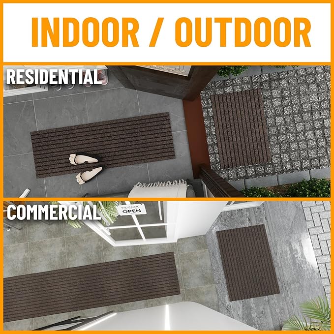 Ottomanson 2'7" x 55' Hallway Runner with Scraper Pile - Extra Durable Non-Slip Rug Mat for Indoor & Outdoor Use - Ideal for Kitchen, Entryway & Garage - High-Traffic Carpet, Brown