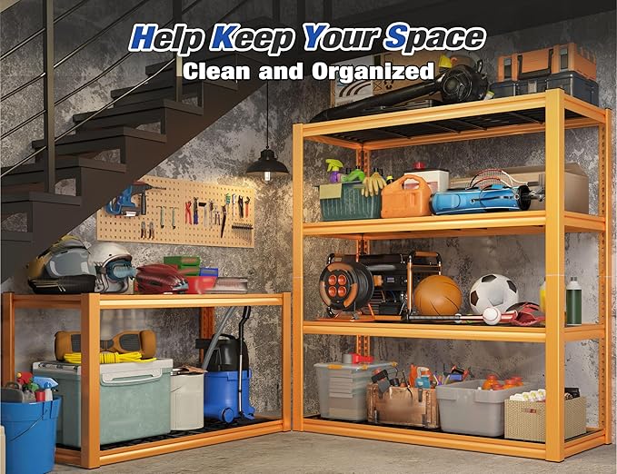 REIBII 40" W Garage Shelving Heavy Duty Metal Shelving 2200LBS Storage Shelves 4 Tier Garage Shelves Adjustable Metal Shelf for Warehouse Basement Pantry Kitchen, 3 Pack