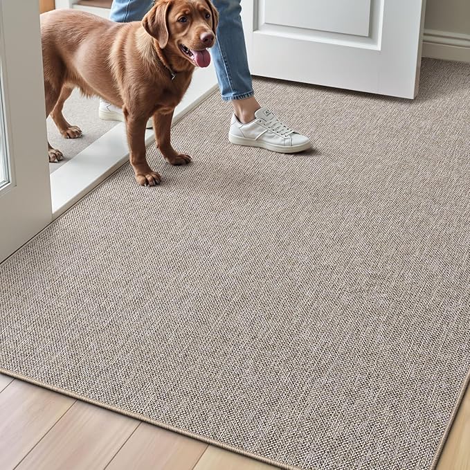 LUMI Ultra Thin Door Mat for Entryway,48"x72" Low Profile Non Slip Rubber Backing Indoor Doormat, Easy Clean Welcome Entrance Mat for Inside House, Patio, Beige