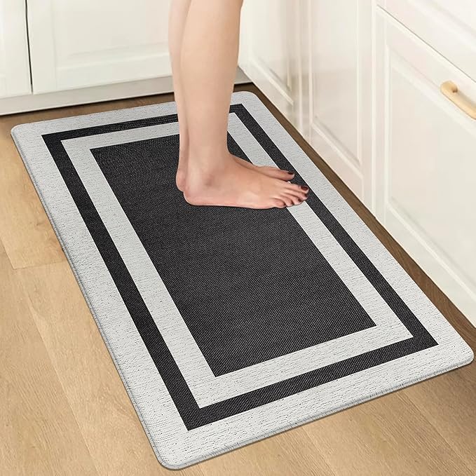 Anti Fatigue Mats for Kitchen Floor, Cushioned Anti Fatigue Kitchen Rugs 17.3"x 27.5" Waterproof, Non Slip, Standing and Comfort Desk Floor Mats for Kitchen Floor Office Sink Laundry, Black