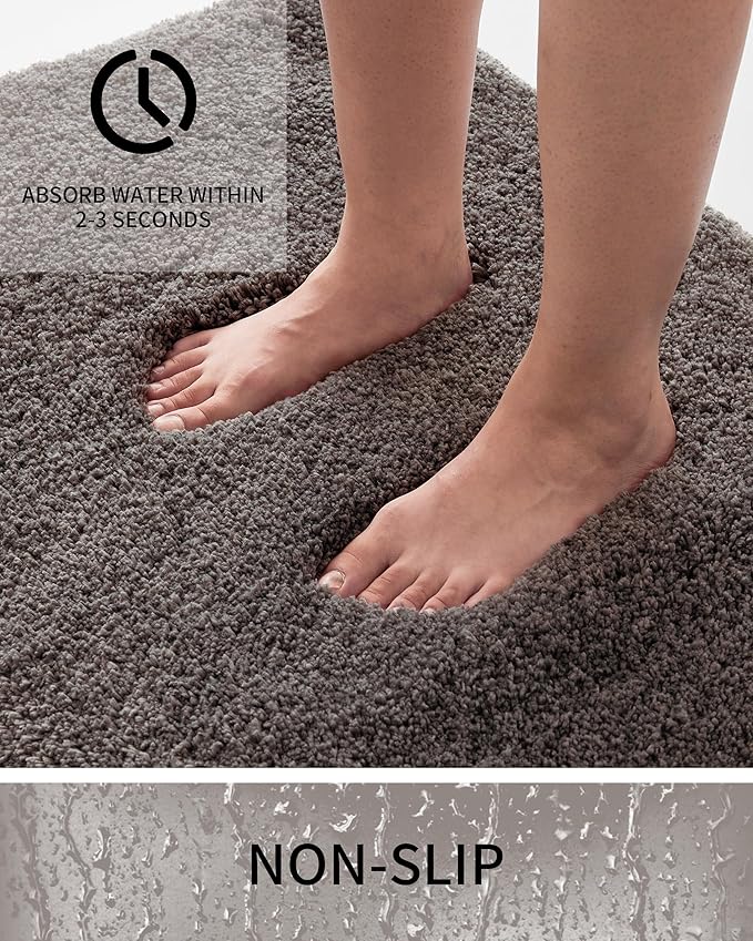 Bathroom Rugs, Ultra Thick Shaggy Soft Microfiber Absorbent Bath Rug, High Density Foam Latex Non Slip Backing, Machine Washable Bath Mats for Bathroom Floor & Sink 24x17, Dark Grey