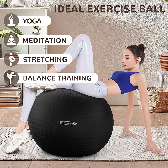 Fitvids Anti-Burst and Slip Resistant Exercise Yoga Fitness Birthing Ball with Quick Pump, 2,000-Pound Capacity, Multiple Colors and Sizes