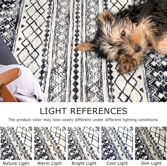 KUTA Moroccan Area Rugs 9x12 Living Room Black Navy Blue, Large Washable Boho Rug Non-Slip, Ultra Soft Geometric Tribal Traditional Farmhouse Carpet for Dining Bedroom Dorm Office Home