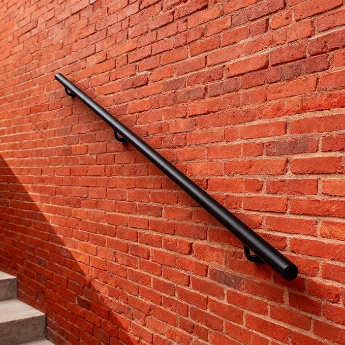 9 FT Handrails for Indoor Stairs,Deck,Slope,Modern Aluminum Handrail Set, Wall Mounted, with Zink-Alloy Brackets Aluminium Railing System,Rust Free. (Matte Black, 9 FT)
