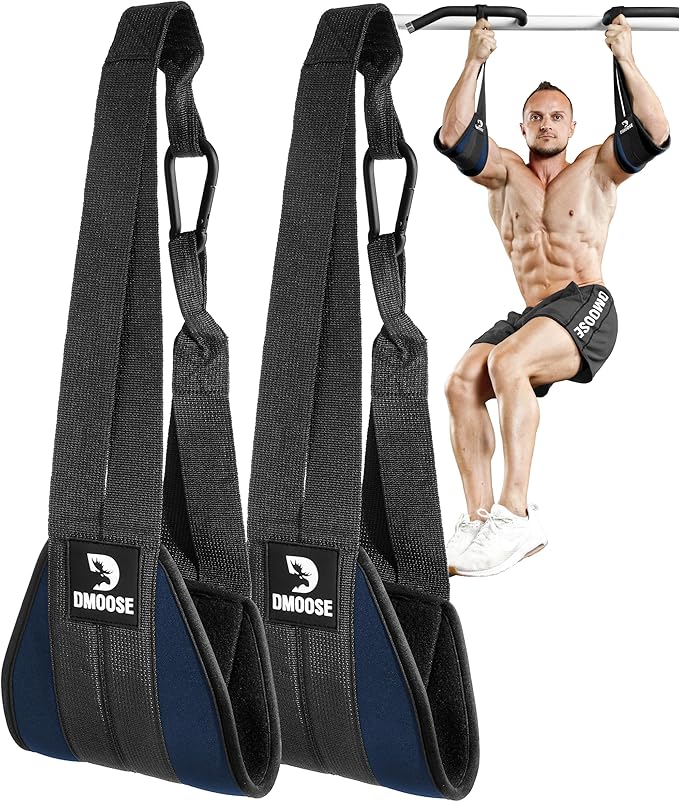 DMoose Fitness Hanging Ab Straps for Pull Up Bar & Core Strength Training - Thick Padded Arm Strap for Ab Swing with 2 Rust-Resistant Carabiners - Pull Up Straps for Ab Workouts at Home and Gym