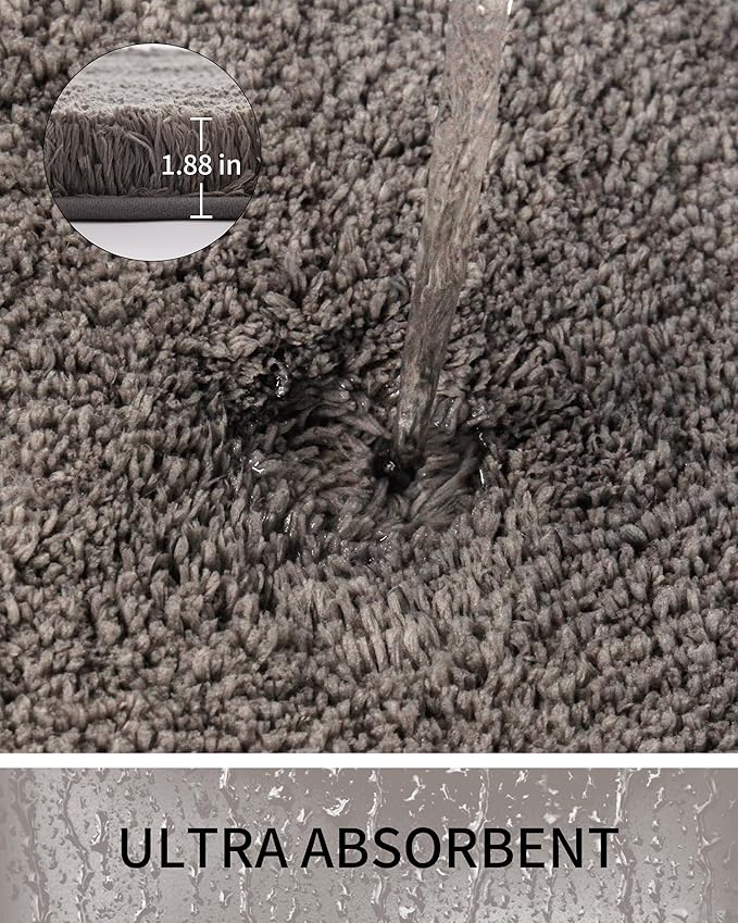 Bathroom Rugs 36x24, Ultra Thick Shaggy Soft Microfiber Absorbent Bath Rug, High Density Foam Latex Non Slip Backing, Machine Washable Bath Mats for Bathroom Floor & Sink, Dark Grey