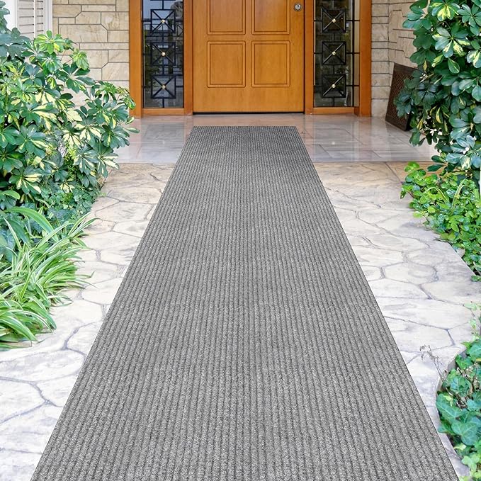Ottomanson 2'7" x 16' Hallway Runner with Scraper Pile - Extra Durable Non-Slip Rug Mat for Indoor & Outdoor Use - Ideal for Kitchen, Entryway & Garage - High-Traffic Carpet, Gray