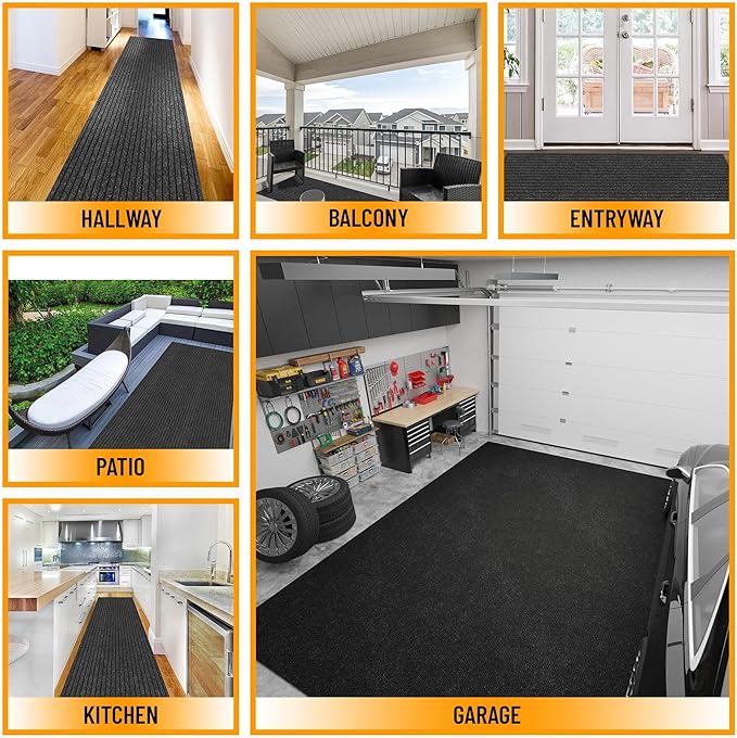 Ottomanson 2'7" x 24' Hallway Runner with Scraper Pile - Extra Durable Non-Slip Rug Mat for Indoor & Outdoor Use - Ideal for Kitchen, Entryway & Garage - High-Traffic Carpet, Black