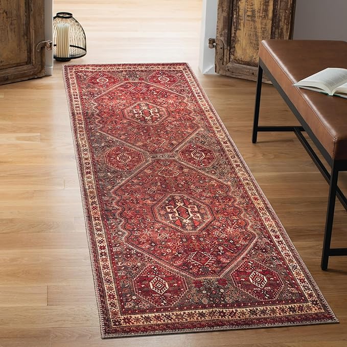 Keen Home Design 2x7 Rug - Machine Washable Runner Rug with Non-Slip Backing, Ideal for Hallway, Entryway, Kitchen, Laundry Room - Vintage, Easy Clean, Durable, Low Pile Rug - (2'6" x 7')