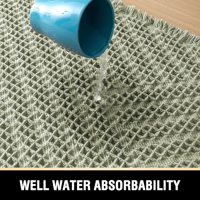 H.VERSAILTEX Waffle Bath Mat Super Absorbent Boho Bath Mat Non Slip Bath Rugs for Bathroom Floor Machine Washable Dry Fast Bathroom Rugs with Handmade Tassels, 17" x 24", Sage