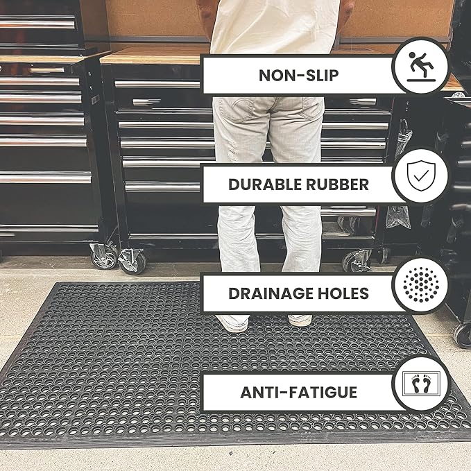 Envelor Anti Fatigue Rubber Floor Mat Non-Slip Restaurant Mat for Floors Bar Drainage Mat Doormat Utility Garage Home Slip Pool Entry 36 x 60 Inches