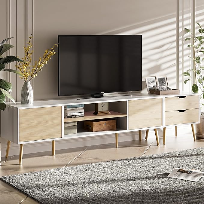 TV Stand for TVs up to 90 Inch, Entertainment Center for 80 90 95 inch TV Console Table with 2 Storage Cabinets & 2 Drawers for Living Room Bedroom