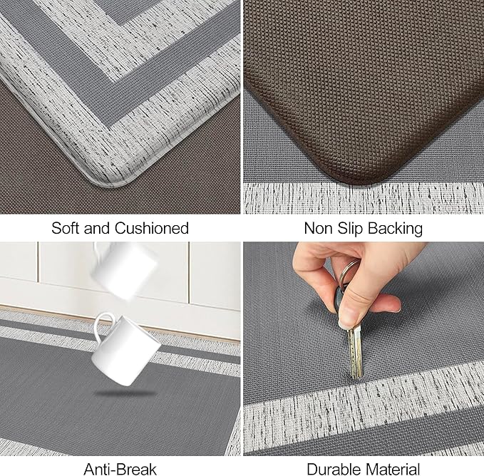Anti Fatigue Rugs Non Skid Waterproof Floor Mat Cushioned Grey and Gray Farmhouse Comfort Standing Kitchen Mats for Floor, House, Sink, Office 17.3"x47.2"