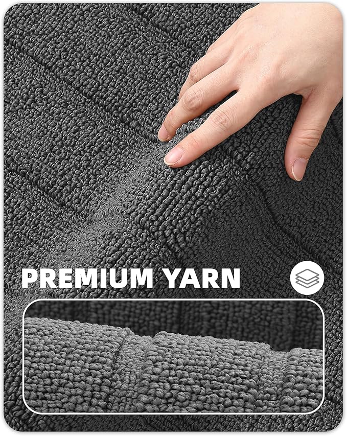Color&Geometry Striped Design Absorbent and Washable Polypropylene Kitchen Floor Mats Set of 2, Grey 17”x29”+17”x59”, Non Slip TPE Backed, Low-Profile 2 Pieces Kitchen Sink Runner Rugs (Roll Packed)
