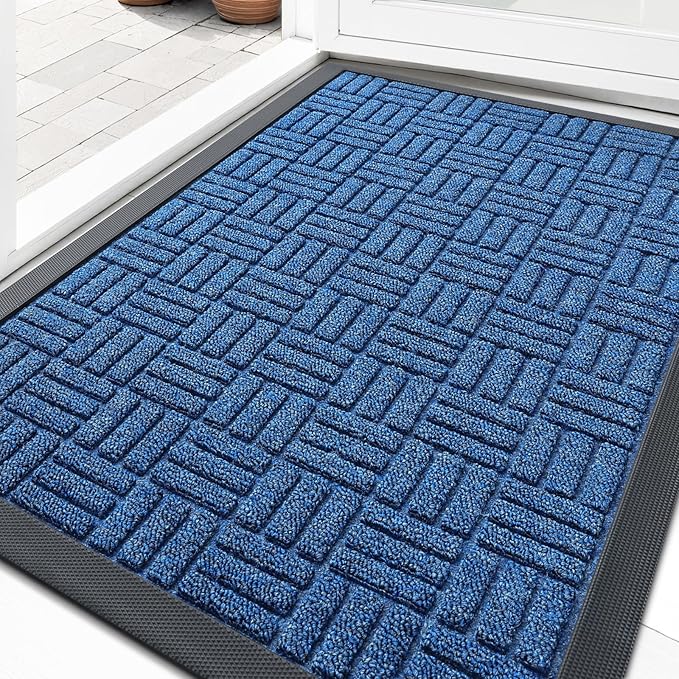 OLANLY Front Door Mat Outside Entrance 59x34, Absorbent, Heavy Duty Sturdy Natural Rubber Doormat Indoor Outdoor, Non-Slip, Stain and Fade Resistant, Low Profile Floor Mat for Entryway, Ocean Blue