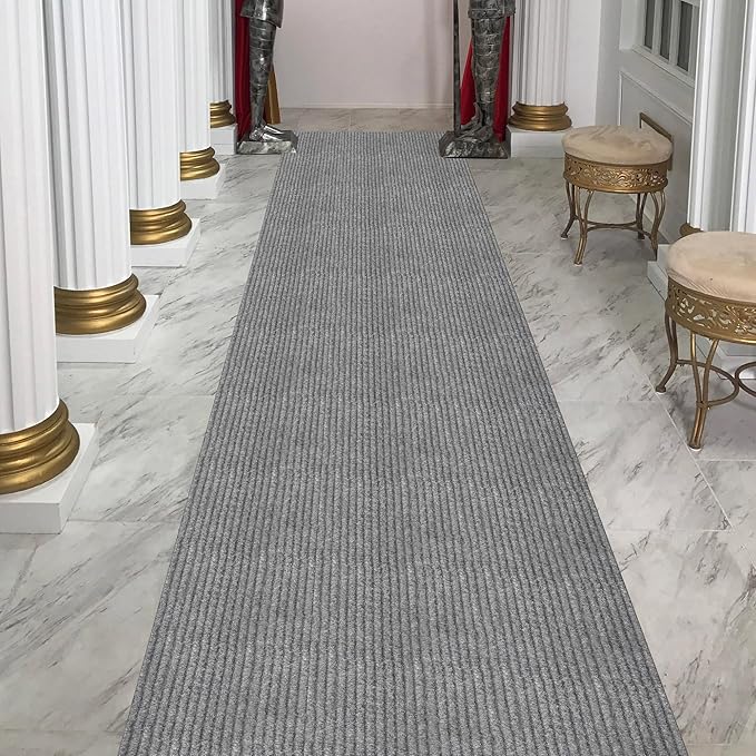 Ottomanson 2' x 15' Hallway Runner with Scraper Pile Extra Durable Non-Slip Rug Mat for Indoor & Outdoor Use - Ideal for Kitchen, Entryway, Patio & Garage - High-Traffic Carpet, Gray