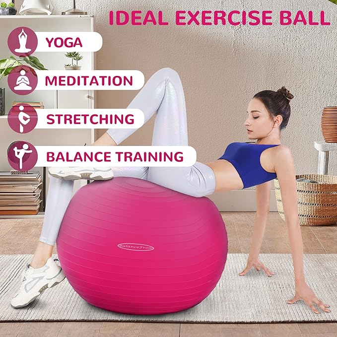 Fitvids Anti-Burst and Slip Resistant Exercise Yoga Fitness Birthing Ball with Quick Pump, 2,000-Pound Capacity, Multiple Colors and Sizes