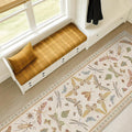 8 ft Long Hallway Rug - 2'6''x8' Wide Kitchen Runner Rug, Non-Slip & Stain Resistant Long Floor Rug, Neutral Beige Boho Floral Insect Decor