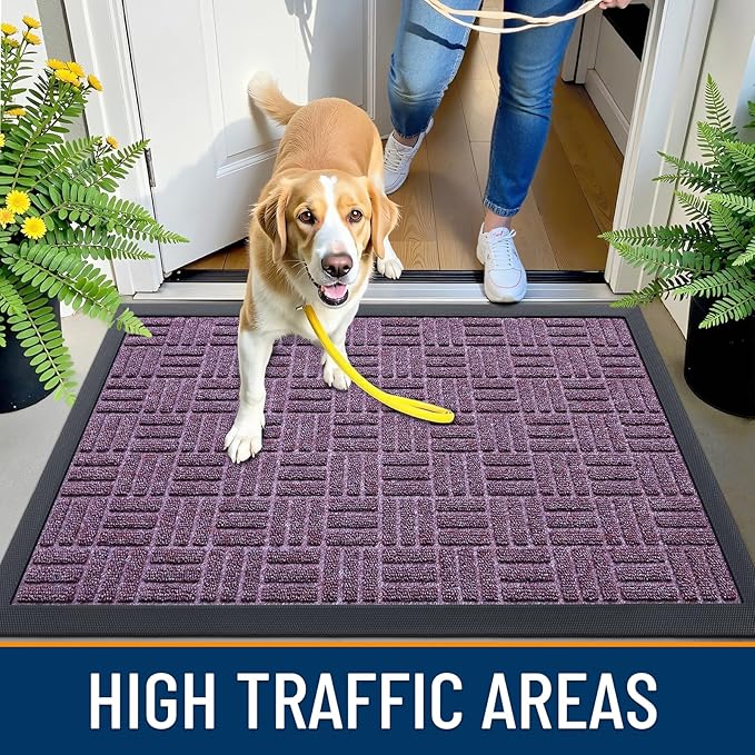 OLANLY Front Door Mat Outside Entrance 59x23, Absorbent, Heavy Duty Sturdy Natural Rubber Doormat Indoor Outdoor, Non-Slip, Stain and Fade Resistant, Low Profile Floor Mat for Entryway, Violet
