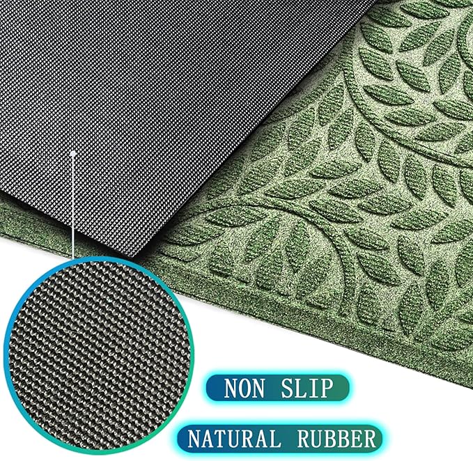 Bulijojo Front Door Mat Entrance,Durable Heavy Duty Welcome Mat,Thick Absorbent Natural Rubber Non Slip Mat,Sturdy Entryway Green 47"x32"