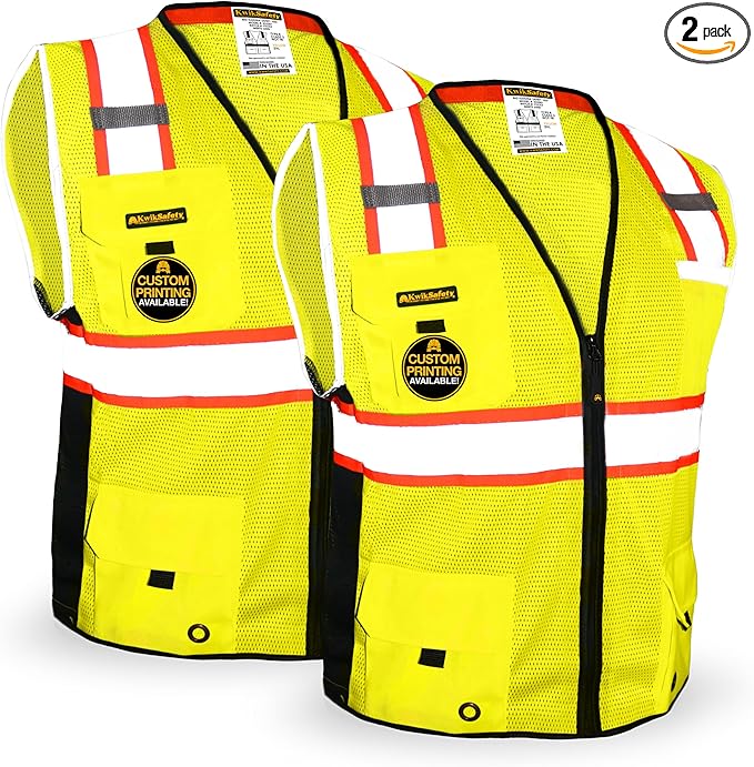 KwikSafety - Charlotte, NC - BIG KAHUNA Safety Vest [2 PACK] Class 2 ANSI OSHA Reflective Vest Durable High Visibility Vest Construction Safety Vest for Men Industrial Work Gear/Yellow XL