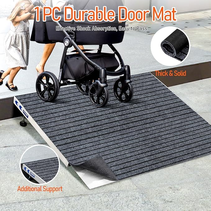 Threshold Ramp for Wheelchairs, 3-5.5" Rise and 24"×36" Platform Aluminum Wheelchair Ramp, Door Threshold Ramps with a Non-Slip Thick Door Mat