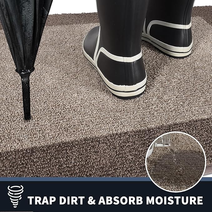 PURRUGS Dirt Trapping Door Mat 32" x 48", Non-Slip/Skid Machine Washable Entryway Rug, Shoes Scraper, Throw Rug, Super Absorbent Area Rug for Muddy Wet Shoes and Paws, Beige & Grayish Brown