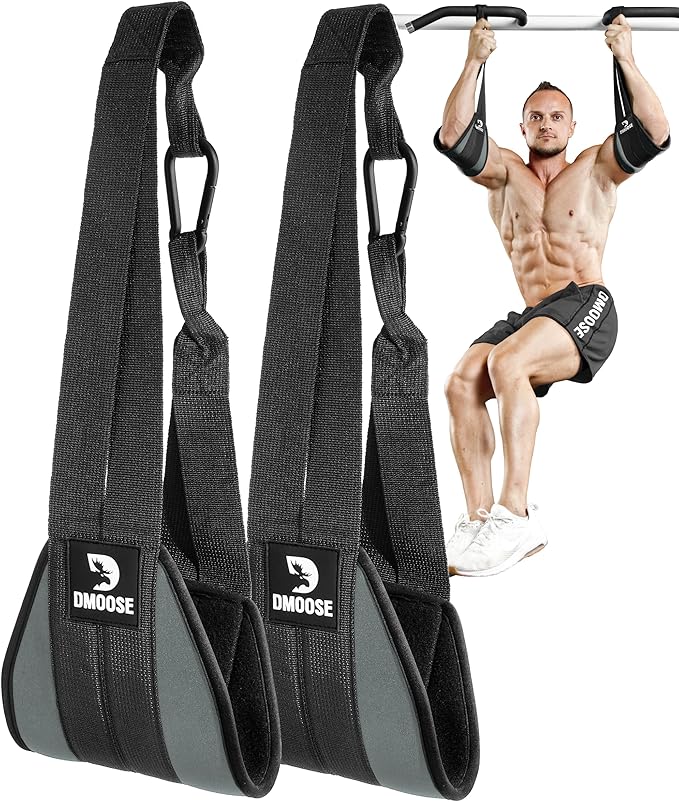 DMoose Fitness Hanging Ab Straps for Pull Up Bar & Core Strength Training - Thick Padded Arm Strap for Ab Swing with 2 Rust-Resistant Carabiners - Pull Up Straps for Ab Workouts at Home and Gym