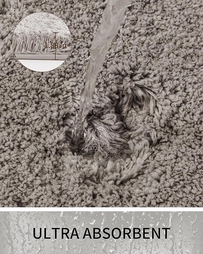 Toilet Rugs U-Shaped Mat 24x22, Contour Bathroom Mat - Ultra Soft & Absorbent Microfiber, Quick-Dry, Machine Washable with High Density Foam Latex Non Slip Backing, Grey