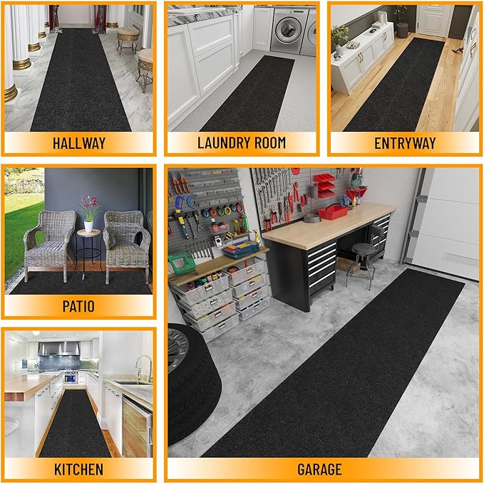 Ottomanson Commercial Scrape Rib Entry Mat – Heavy Duty Ribbed Floor Mat for High Traffic – Non Slip Rubber Back, Waterproof – Indoor Outdoor Use for Offices, Schools, Lobbies, 2' x 48', Black