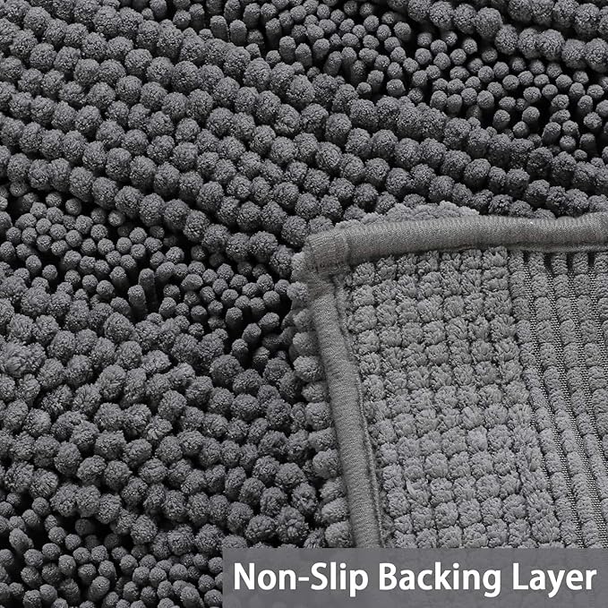 Turquoize Bathroom Rugs and Mats 1-Piece Bath Mat Set Non Slip Bath Mats for Tub Extra Soft and Absorbent Gray Shaggy Rugs for Bedroom Machine Washable Bath Mats, 20"x 32", Gray