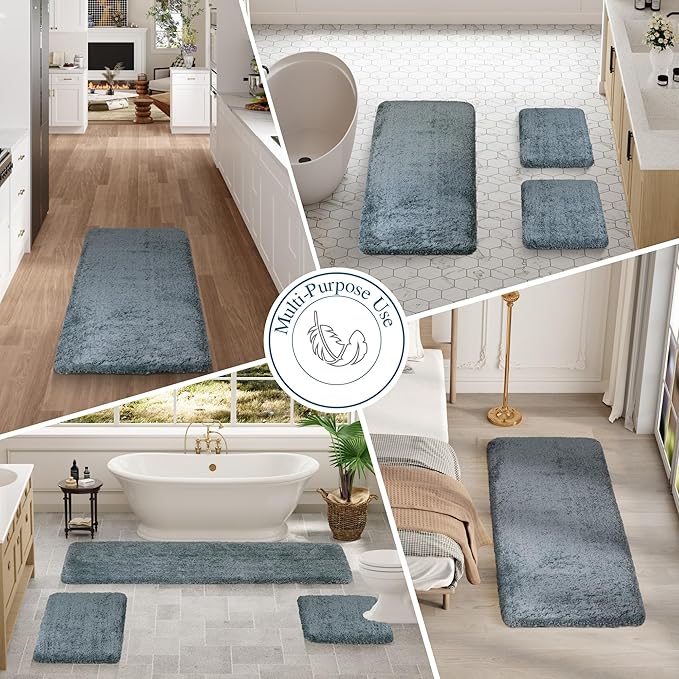 Walensee Contour Rug (20x24, Slate) Non Slip Bath Mat, Soft Microfiber Shaggy Mat, Machine Washable U Shape Toilet Rug
