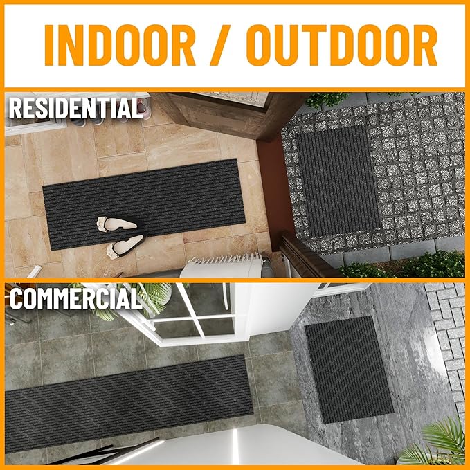 Ottomanson 2' x 33' Hallway Runner with Scraper Pile Extra Durable Non-Slip Rug Mat for Indoor & Outdoor Use - Ideal for Kitchen, Entryway, Patio & Garage - High-Traffic Carpet, Black