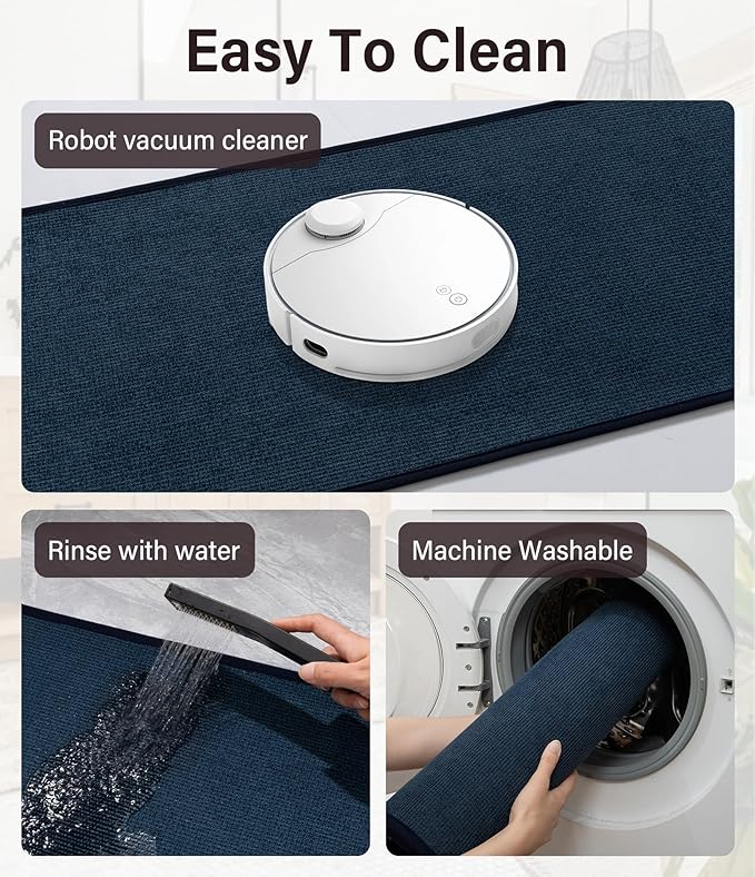 YIHOUSE Bathroom Rugs Mats Sets 3 Pieces, Ultra Thin Bath Mat Absorbent Non Slip Bath Rugs for Bathroom Washable, Shower, Sink, Laundry (Dark Blue, 3 Pieces)