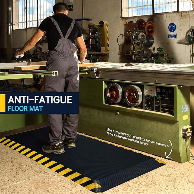 FEATOL Anti Fatigue Mat Industrial, Ergonomic Standing Floor Mat for Work for Stand -Safety Support for Leg & Back Pain(Yellow Border, 20" x 32", 8PC)