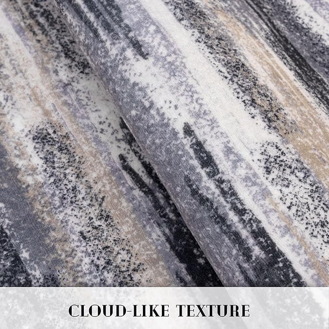 Modern Abstract Runner Rug 14' x 2'7'' (Runner), Grey, 0.32 Inch Thick, Non-Slip, Machine Washable, Faux Wool